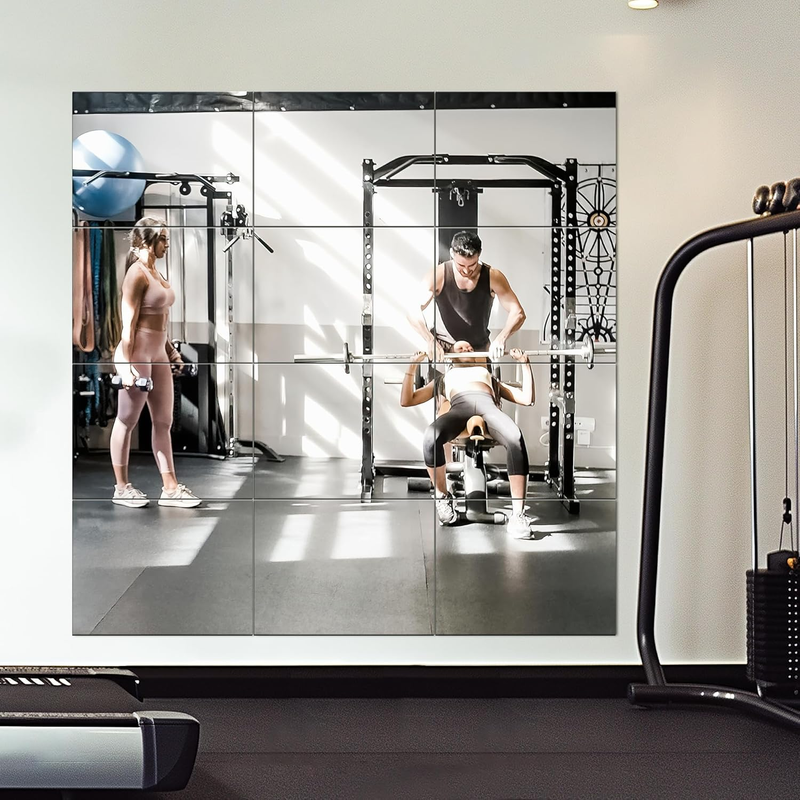 Home Gym Mirror Tiles, 12 Pcs Large Glass Wall Mirrors 16x12 for Gym Garage Room0