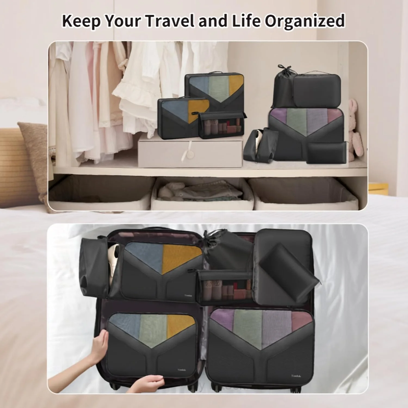 Packing Cubes 9 Set Travel Organizers Clothes Shoes Toiletry Bag Black6