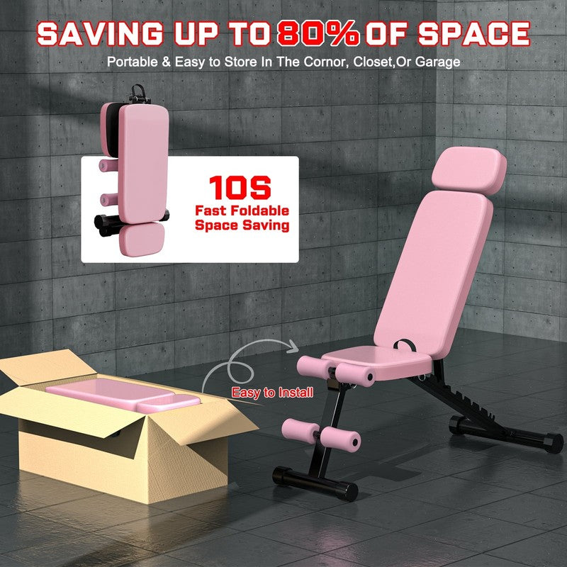 Adjustable Weight Bench 800LB Foldable Pink Olympic Bench Home Gym Full Body3