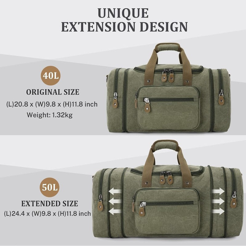 Canvas Duffle Bag for Travel 50L Duffel Overnight Weekender Bag (Army Green)4