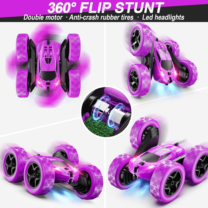 Purple RC Stunt Car 360° Rotating 2.4GHz Double Sided Remote Control Toy3