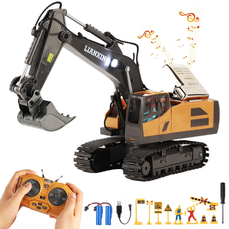 Remote Control Excavator Toys, 680° Rotation Hydraulic Car Toys with Metal Shove9