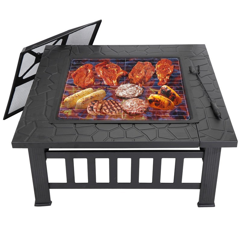 32" Outdoor Fire Pit Square Metal Firepit Patio Garden Stove Wood Burning5