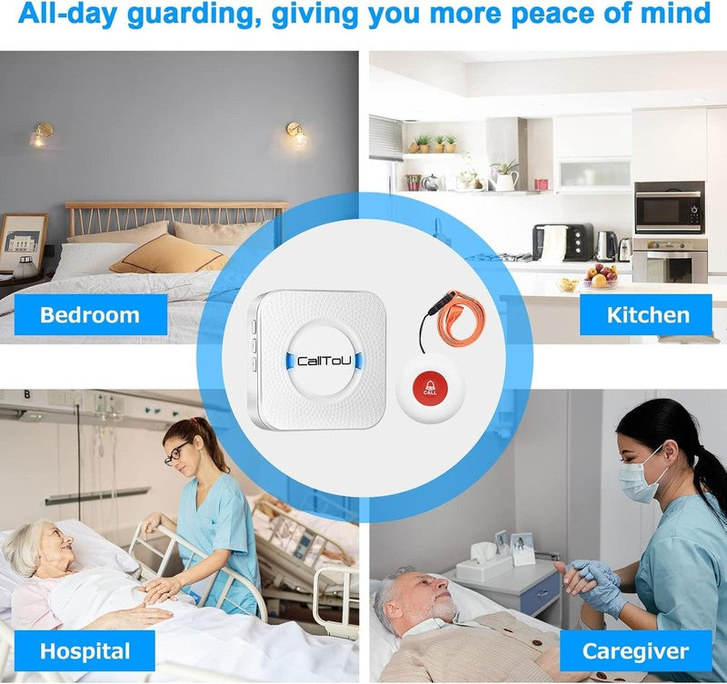 Wireless Caregiver Pager System with 2 SOS Buttons & 500ft Range Receivers2