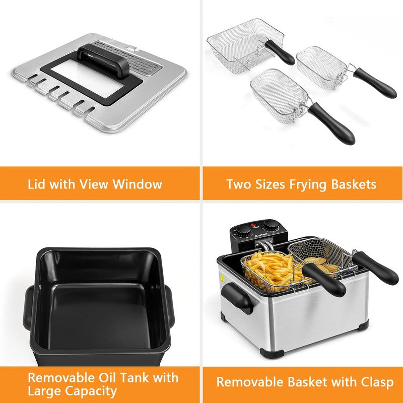 Electric Deep Fryer 5.3 Qt/21 Cup Stainless Steel 1700W with Triple Basket7
