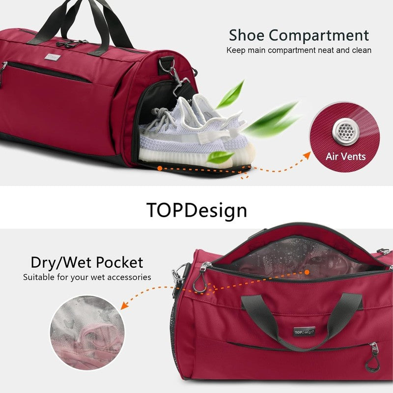 Gym Bag Unisex Duffel Shoe Compartment Wet Pocket Travel Sports Red M5