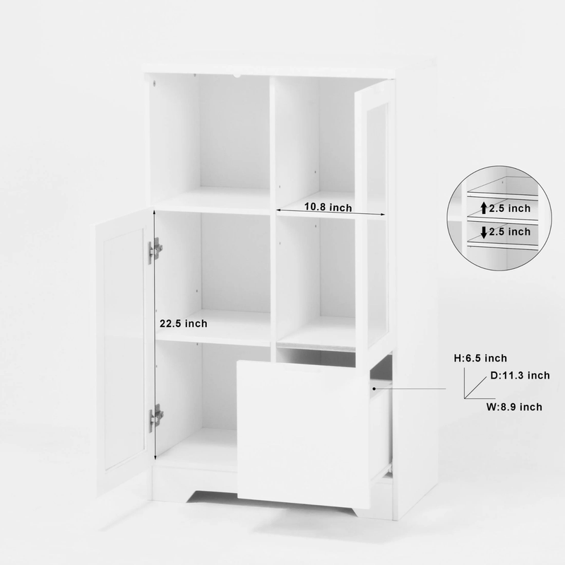 Storage Cabinet with Glass Doors and Drawer, Adjustable Shelves, White6