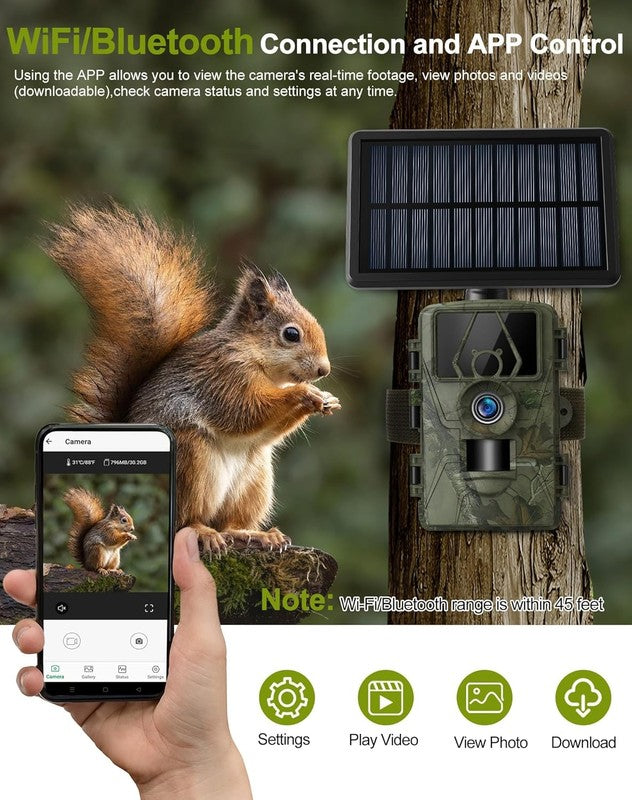 Solar Trail Camera 8K 60MP WiFi Bluetooth Night Vision APP Control IP661