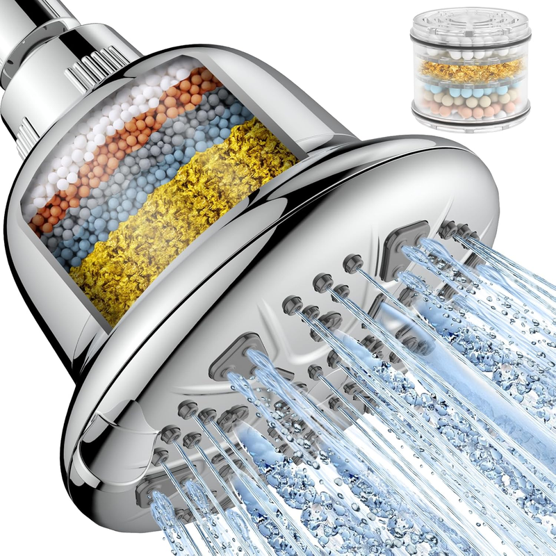 Filtered Shower Head High Pressure 7 Settings Rain for Hard Water Chlorine10