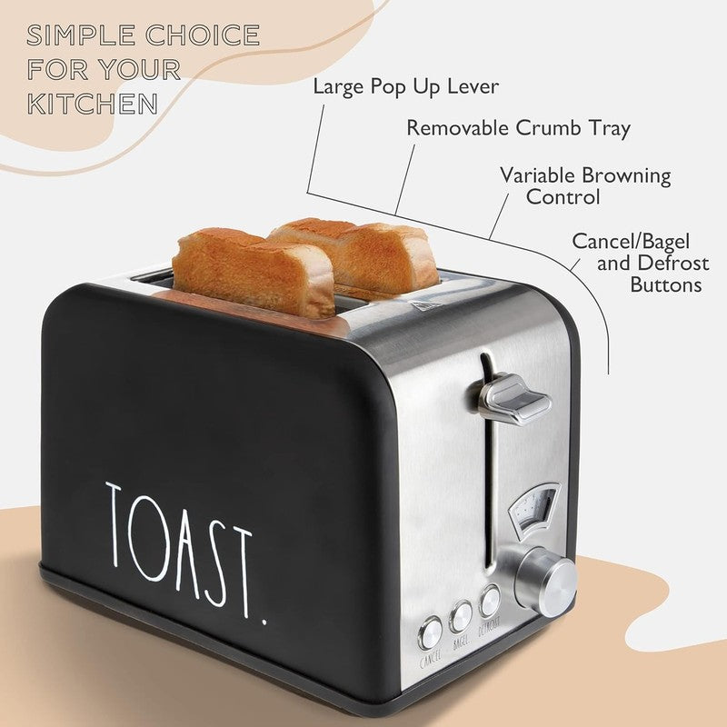 Stainless Steel 2 Slice Toaster Wide Slot 5 Browning Bagel Defrost Cancel Black2