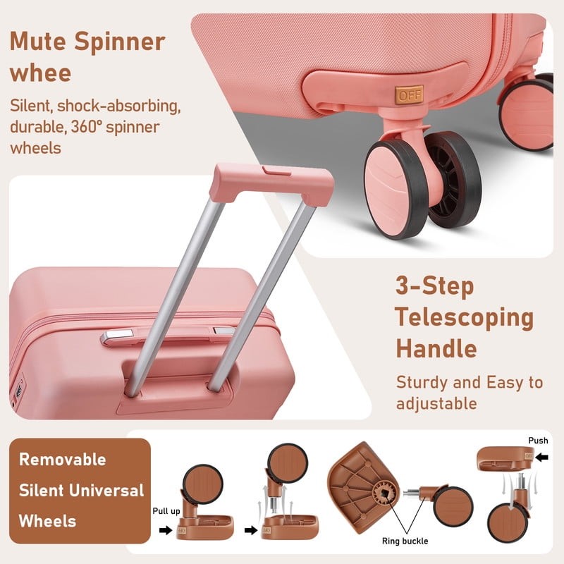 3 Piece 20" Carry On Luggage Set TSA Lock Spinner Wheels Duffel & Toiletry Pink2