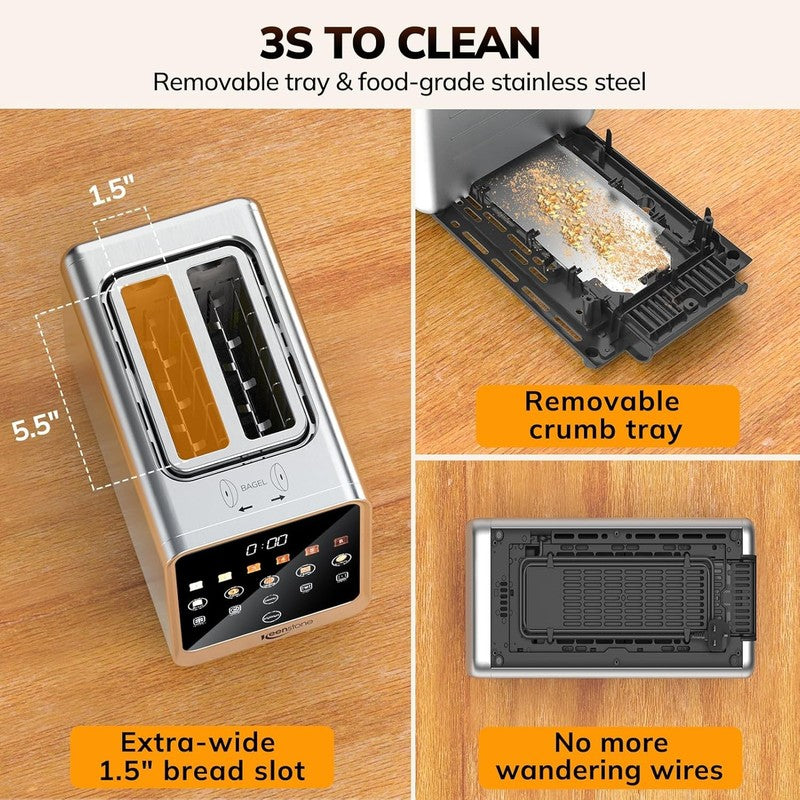 2-Slice Digital Smart Toaster Touchscreen Reheat Defrost Bagels Bread SS8