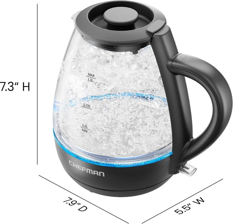 1L Electric Glass Kettle W/ LED Indicator Light, Automatic Shutoff   Black5