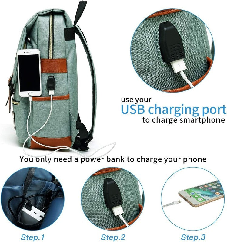 Vintage Laptop Backpack USB Charging Slim 15.6" Travel College Green4