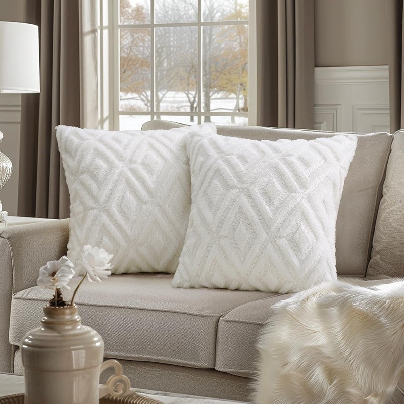 Set of 2 Decorative Throw Pillow Covers 18x18 Soft Cream White for Couch1