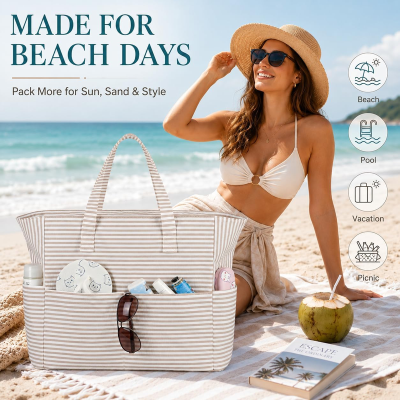 Large Waterproof Beach Tote Sandproof Pool Bag Travel Gym Grocery2