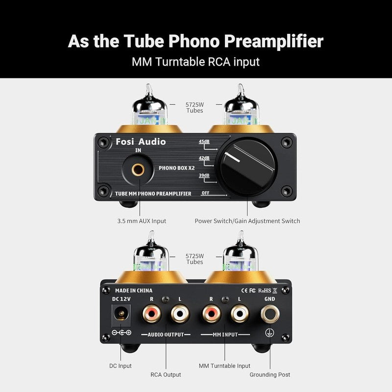 Box X2 Mini Phono Preamp for MM Turntables & Record Players with Power Supply6