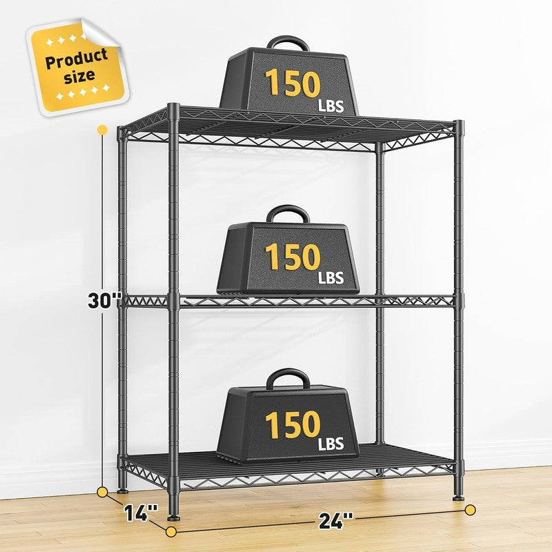 3 Tier Metal Storage Shelves Adjustable Wire Rack Pantry Kitchen Shelf Black2