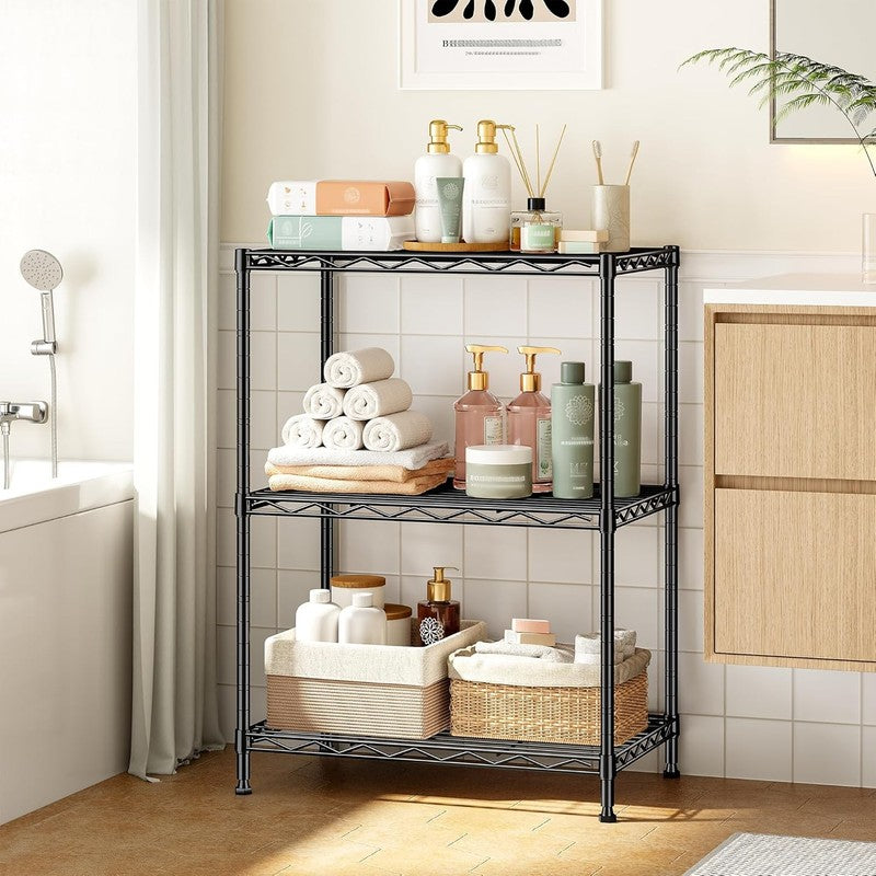3 Tier Metal Wire Storage Shelves Adjustable Utility Rack Kitchen Laundry Black5