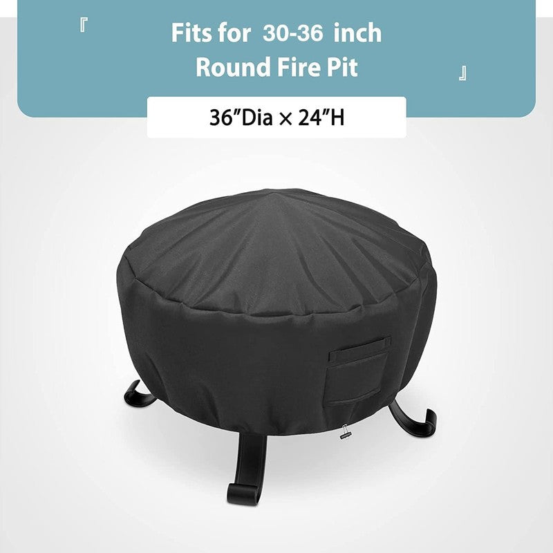 Round Fire Pit Cover 36"x24" Waterproof 600D Heavy Duty Outdoor Black3
