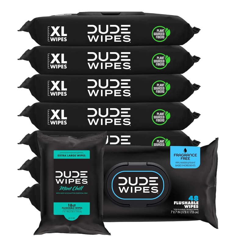 Flushable Wipes Unscented XL 8 Pack 384ct + Mint Travel 18ct Aloe E0