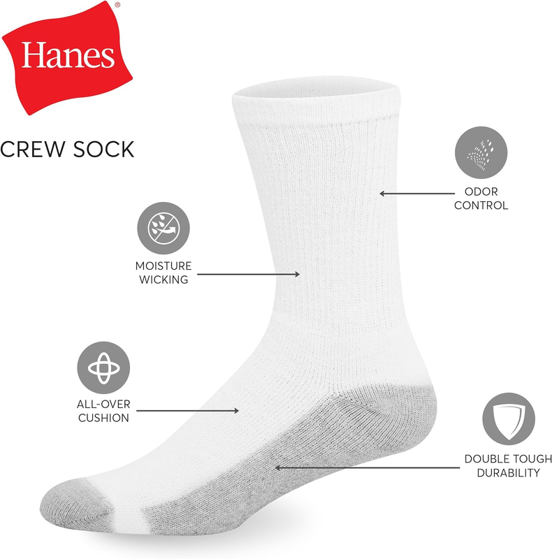 Men's Double Tough Socks Crew & Ankle Moisture Wicking Black White3