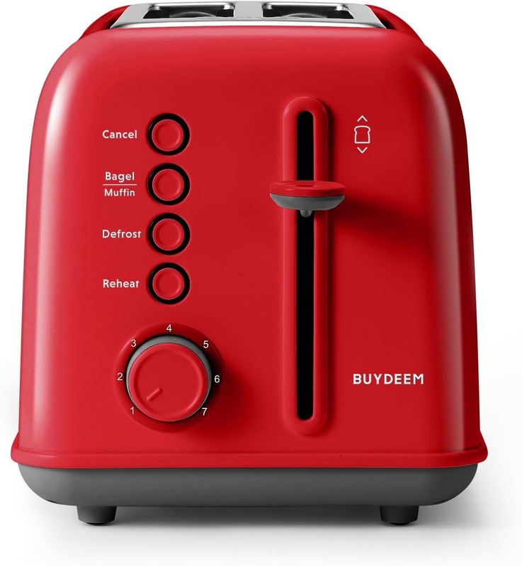 Retro 2 Slice Toaster Extra Wide Slots Stainless Steel 7 Shade Bagel Muffin Red1