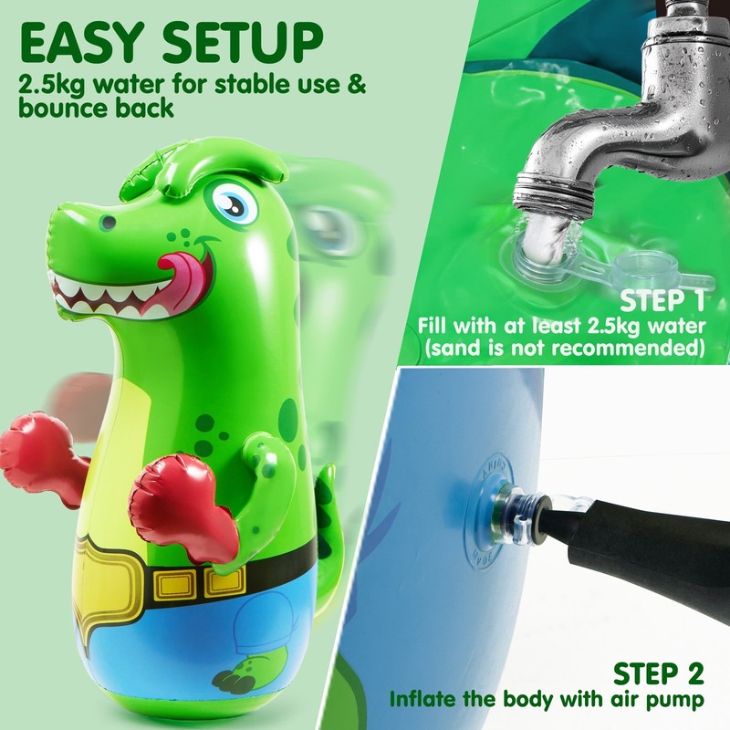 Inflatable Dinosaur Punching Bag for Kids,47”Tall Boxing Bag for Kids with Bounc4