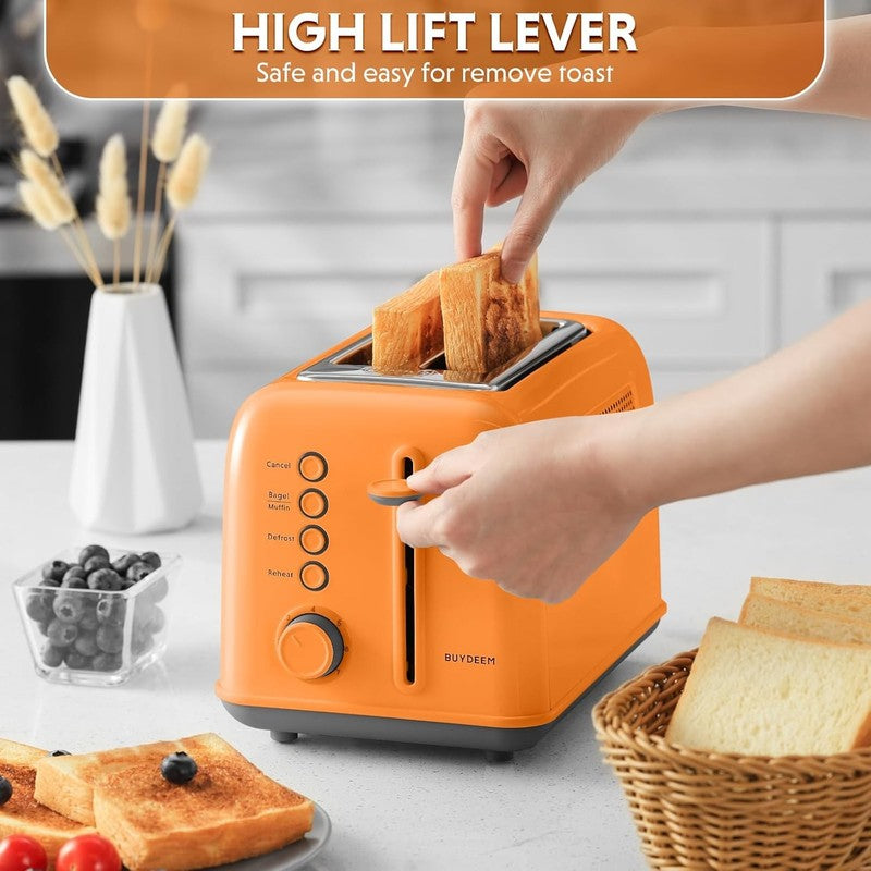 Retro 2 Slice Toaster Extra Wide Slots Stainless Steel 7 Shade Muffin Orange5