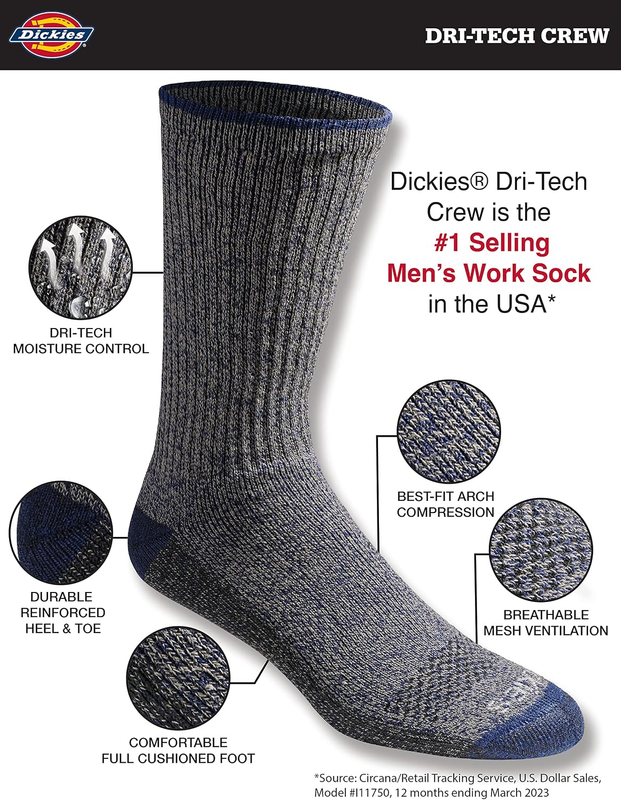 Men's Dri Tech Moisture Control Crew Socks M XXL 6 12 18 Pair Pack2