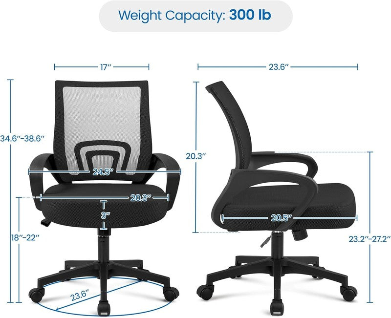 2-Pack Ergonomic Mid Back Mesh Office Chairs with Lumbar Support - Black2