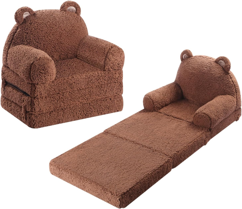 Kids Sherpa Sofa w/ Tri Layer Foam Cushions, Comfy Toddler Seating, Brown10