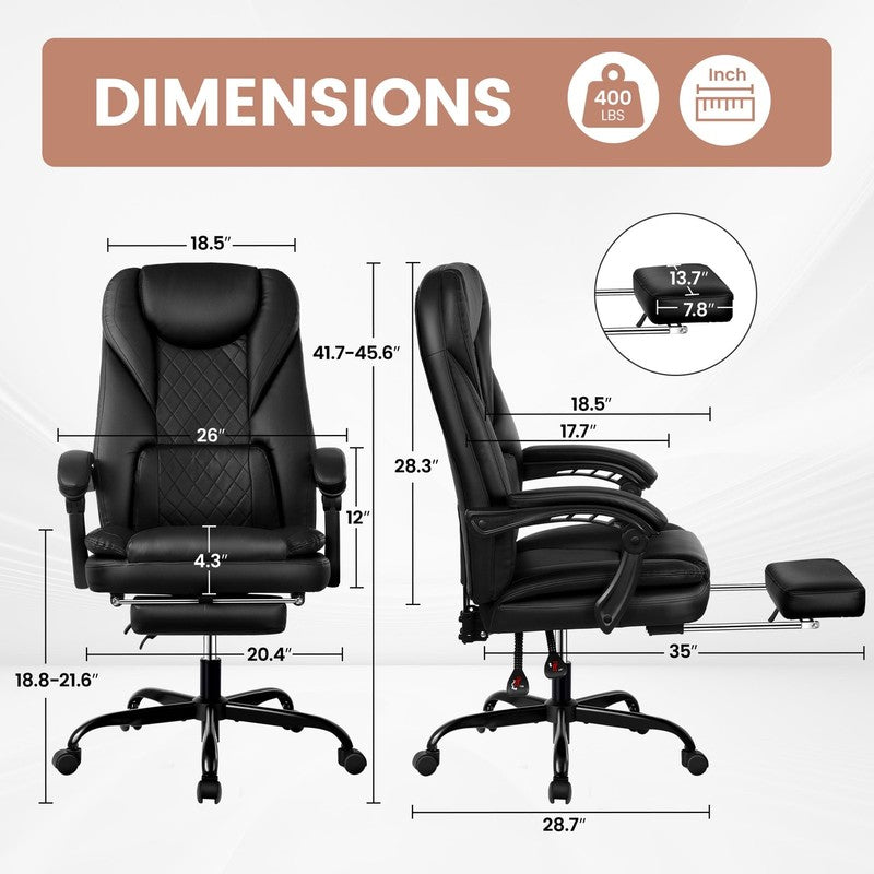 Executive Office Chair, Big and Tall Office Chair with Footrest Reclining Faux L1