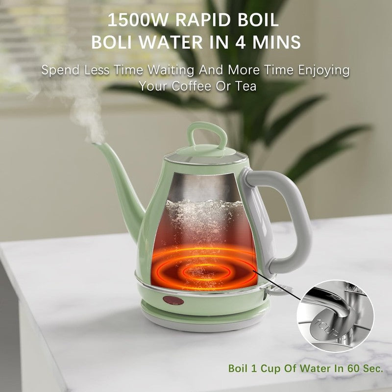 Gooseneck Electric Kettle 1L 1500W Fast Boil Stainless Steel Green2