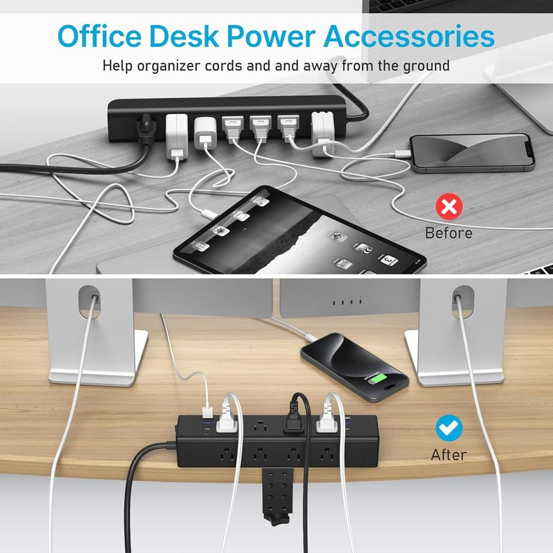 Desk Outlet Station 20W USB C Port. 12 Outlet Desktop Clamp Power Strip Surge Pr5