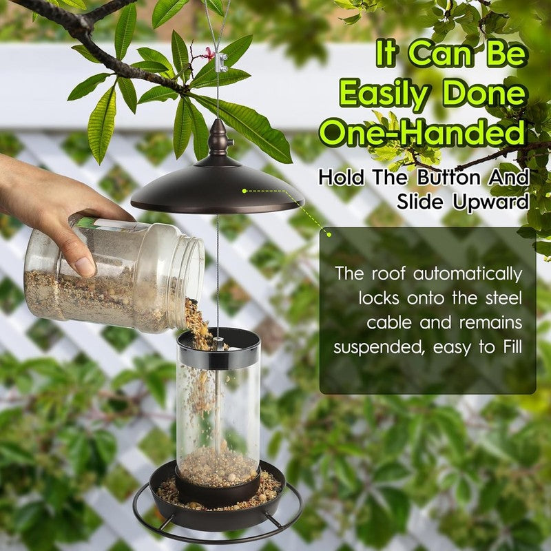 Metal Roof Bird Feeder - Chew Proof for Outdoor Hanging Wild Bird Seeds. Bronze2