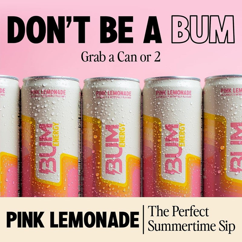 BUM Sugar Free Pink Lemonade Energy Drink   Natural Caffeine & Boost, 12 Pack2