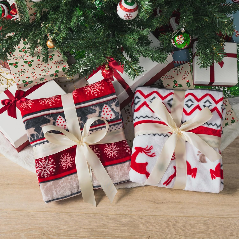 Christmas Throw Blanket White Reindeer Snowflake Fleece Soft Warm Plush 50"x60"5