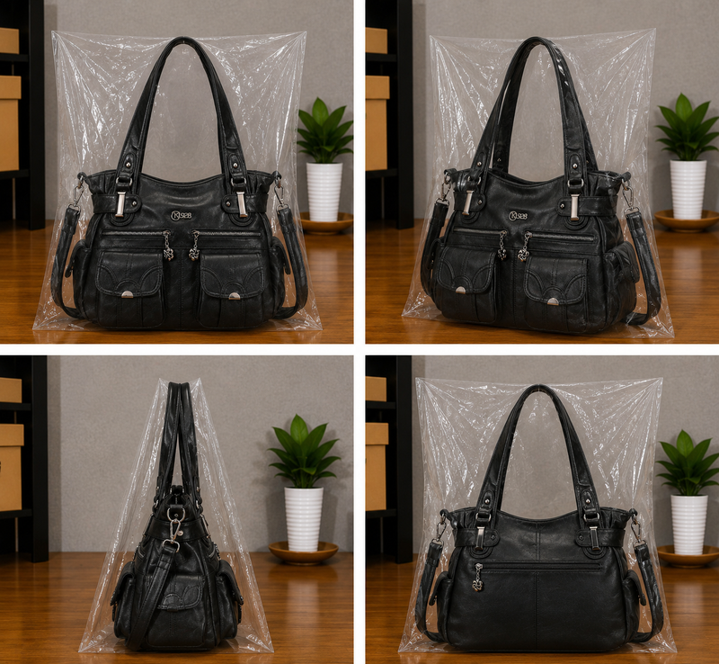 Women's Large PU Leather Hobo Tote Multi Pocket Shoulder Bag0