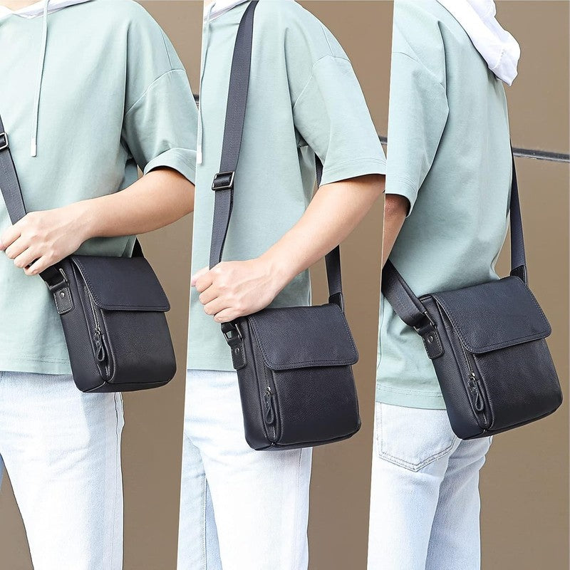 Leather Messenger Crossbody Bag Men Work Business Casual Adjustable Stra6