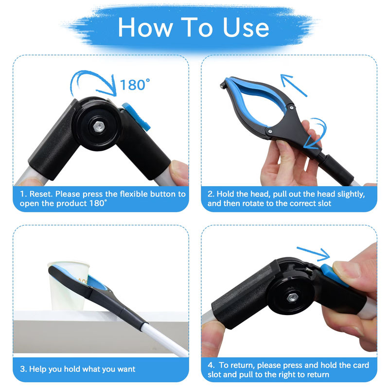 32in Reacher Grabber Tool Trash Claw Pickup Assist Handy Blue7