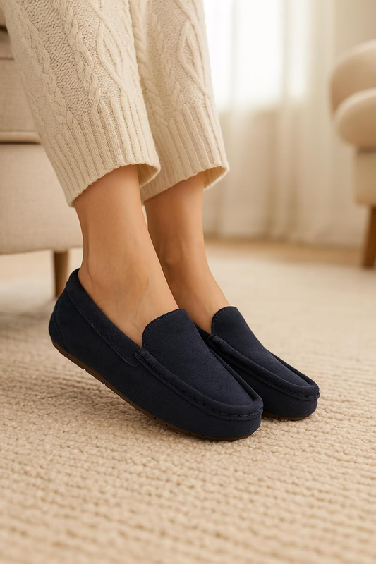 Women Genuine Leather Slippers Fur Lined Memory Foam Moccasin Cathi1