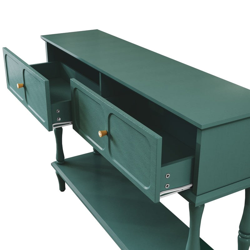 42” Mid Century Console Table Entryway w/ Storage Shelf Aged Green8
