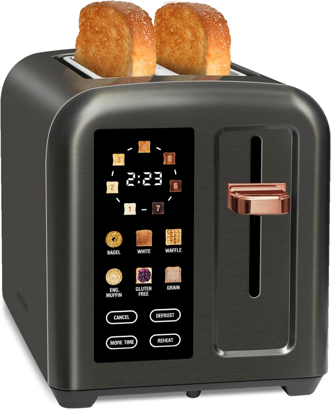 2 Slice Touch Control Toaster LCD 1350W Wide Slots Stainless Dark10