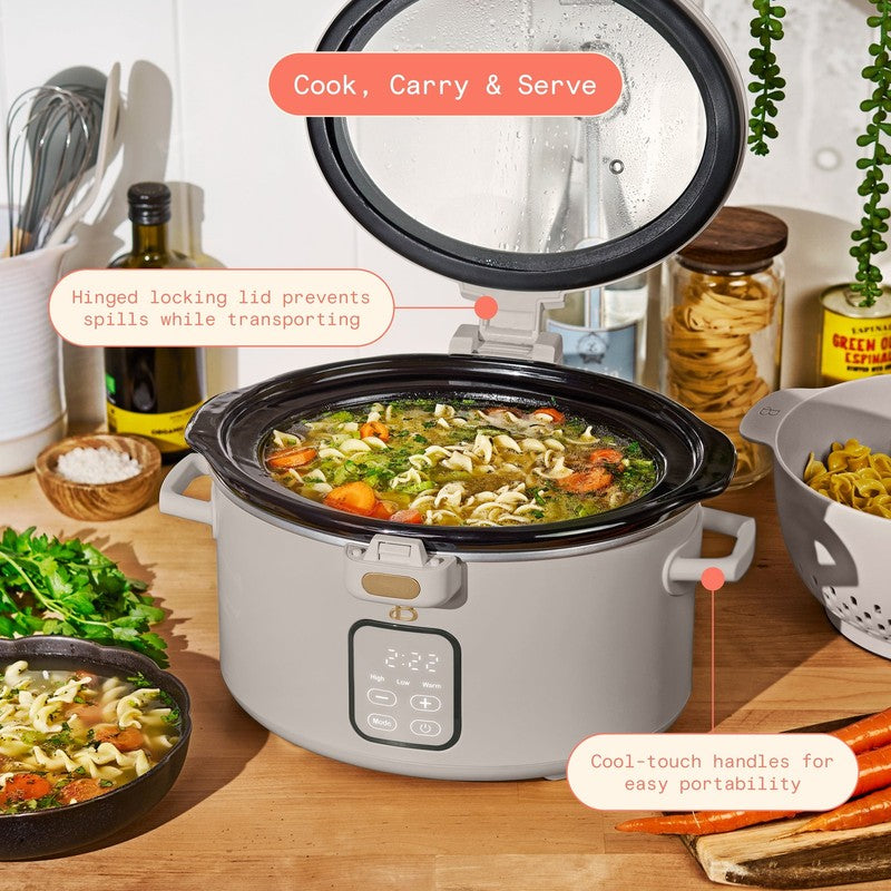 Drew Barrymore 4Qt Digital Slow Cooker Hinged Locking Lid Porcini Taupe2