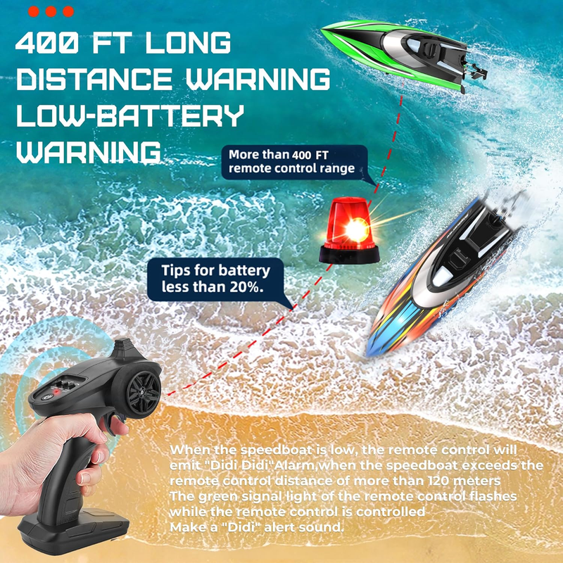 2 Pack RC Boat 12" Auto Flip 30 KPH LED Lights Waterproof Racing Boat Case3