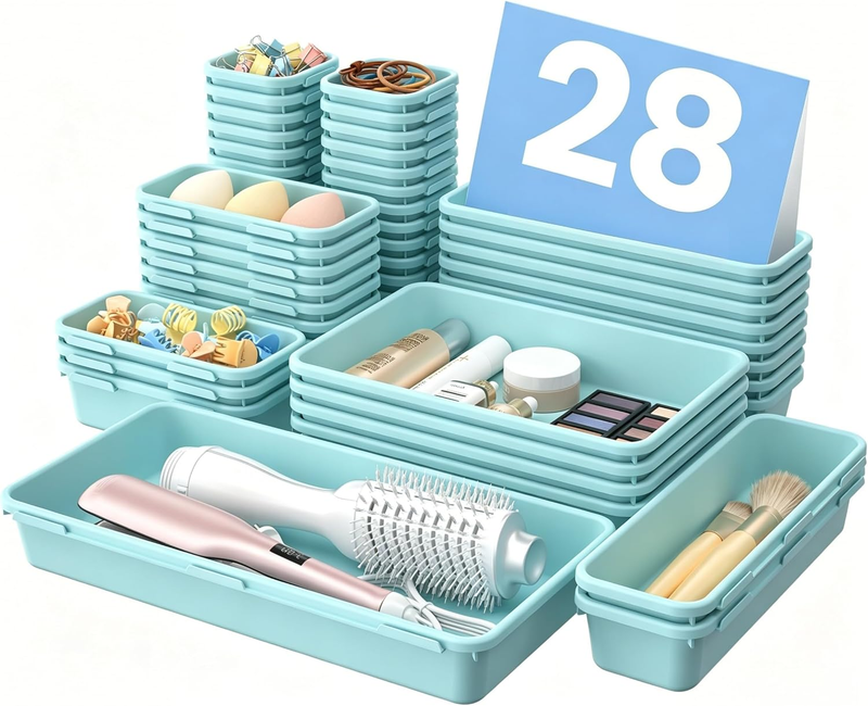 Drawer Organizer Makeup Storage 5 Size Holds 177 Items Blue7