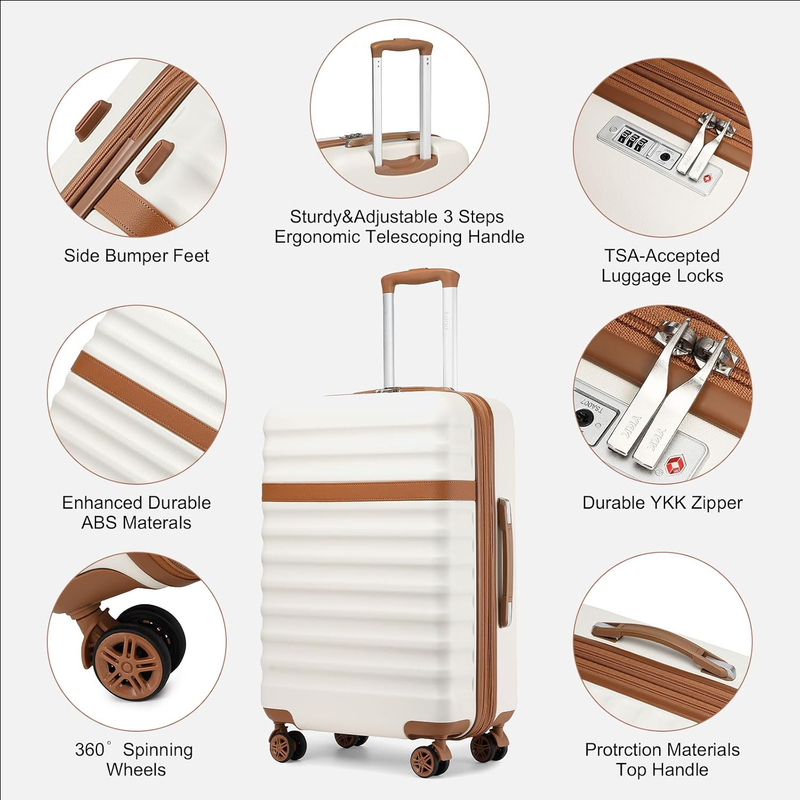 28 Inch Expandable Hardside Luggage ABS PC TSA Lock Suitcase Cream White2