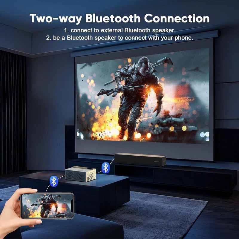 1080P Full HD Portable Mini Projector, Upgraded Bluetooth Movie Projector with S2