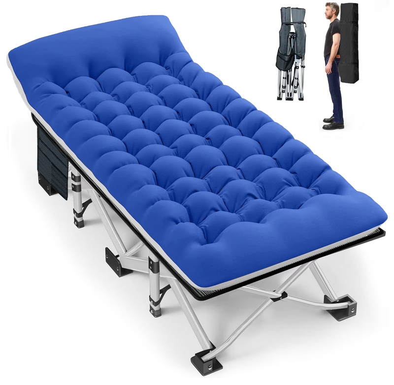 Folding Camping Cot with Double-Layer Mattress – 75×28" Portable Bed for Travel,10